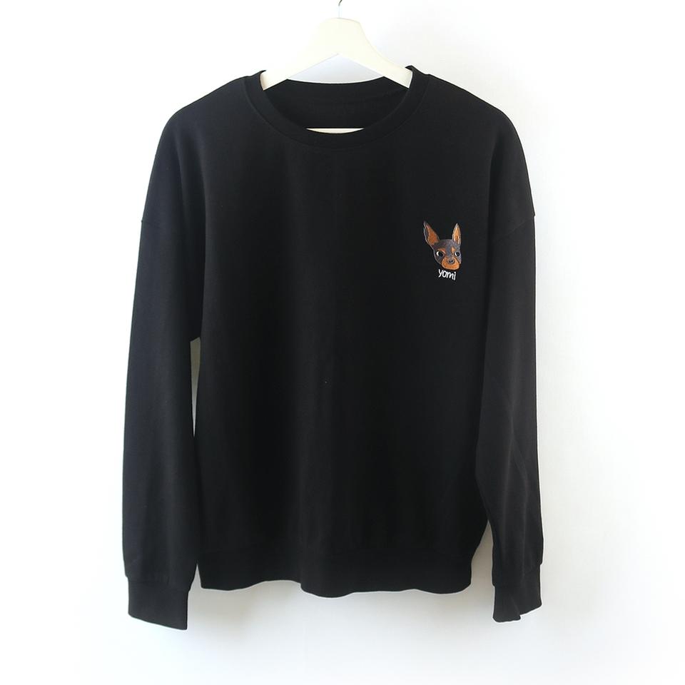 L / 블랙 오버핏 남성 간절기 강아지 자수 맨투맨 P019 -015