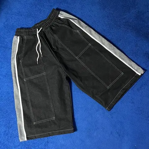 빈티지 흑청 데님 라인 반바지