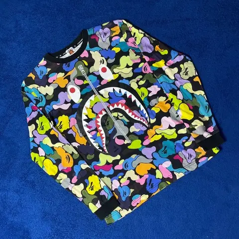 베이프 샤크 다채색 긴팔 티 롱슬리브