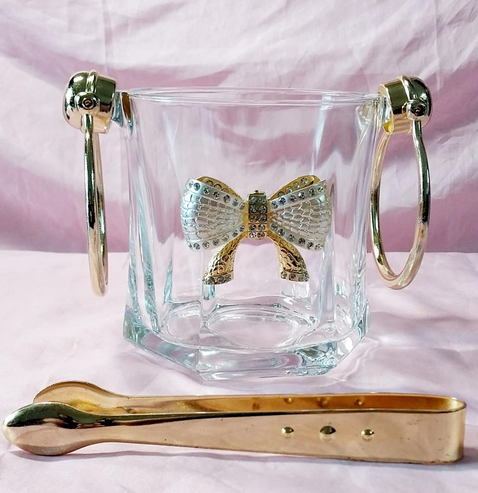 리본장식 크리스탈 아이스 버킷. 얼음 용기. 얼음통.  이탈리아산