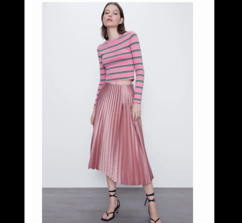 S) ZARA 자라 사틴 플리츠 스커트 주름 치마