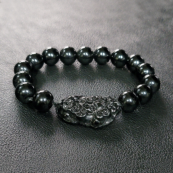 비휴 12mm 빅사이즈 남자 흑요석 염주 팔찌