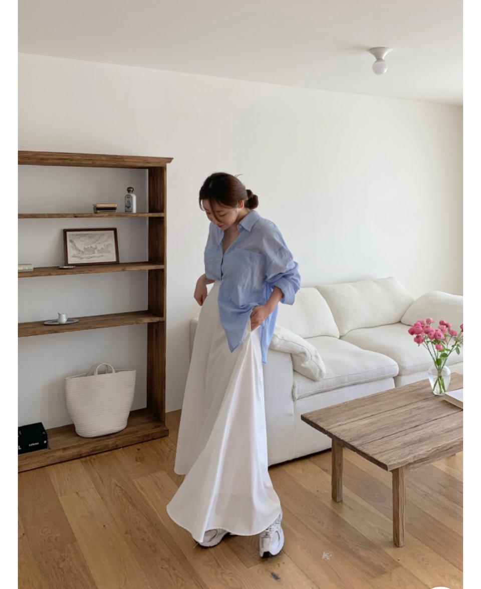 플랫퍼 여름 스트라이프 셔츠+플레어 맥시 롱스커트 새상품