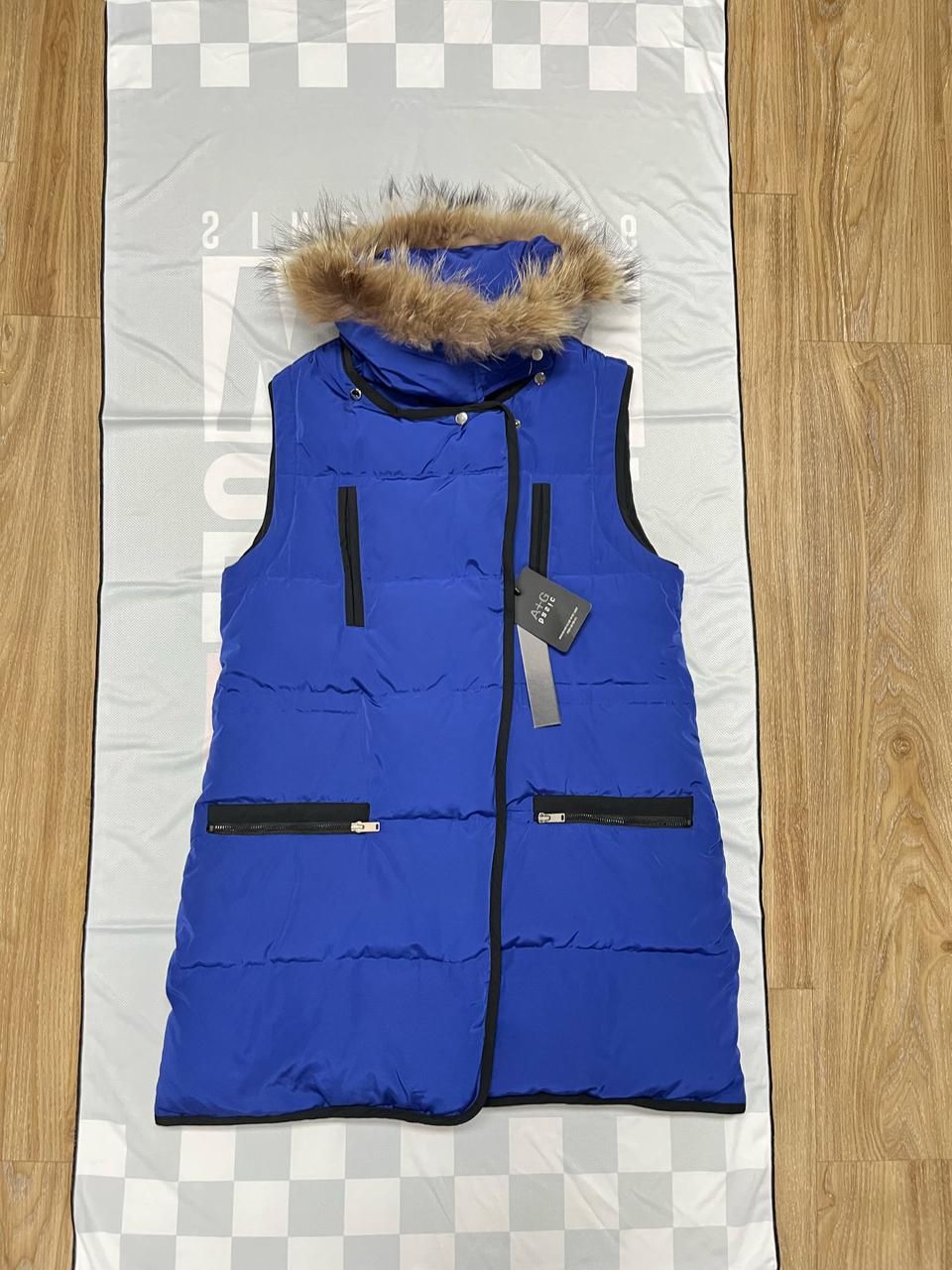 (새상품) 엣지베이직 라쿤퍼 덕다운 롱 패딩 조끼 88