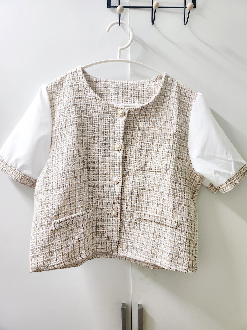 진주반팔트위드자켓