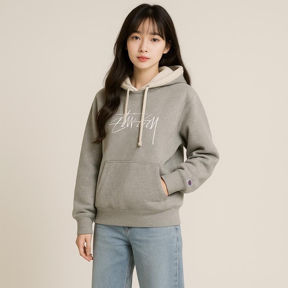 [남여공용 90]스투시 X 챔피온 스톡 로고 후디