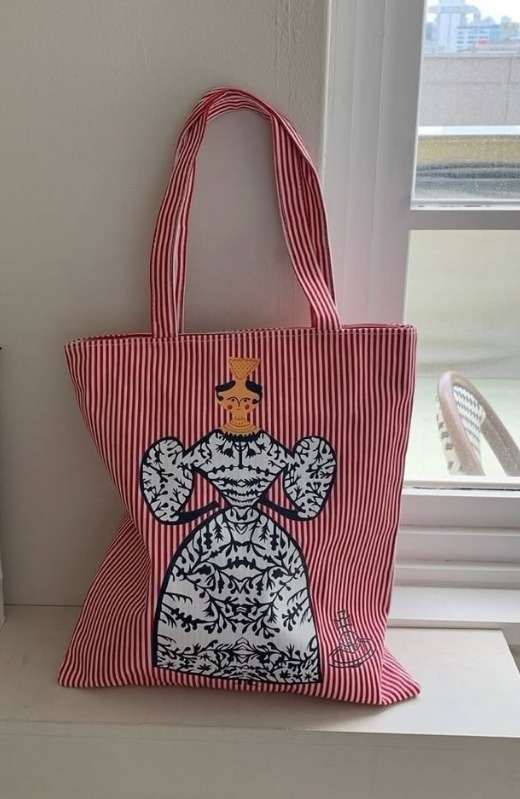 스트라이프 고급 옥스포드소재 레드 비비안웨스트우드에코백-새상품