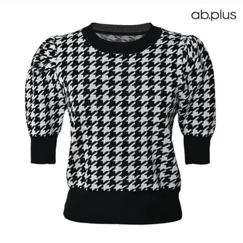 abplus 하운드패턴 포인트 반팔 니트 55~66