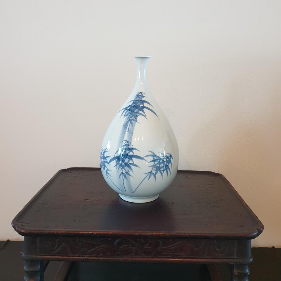 정구천 명장 죽문 청화백자 화병