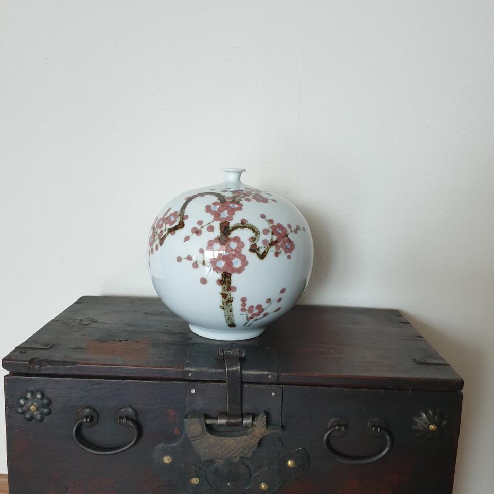 도예명장 정구천 매화문 도자기 화병