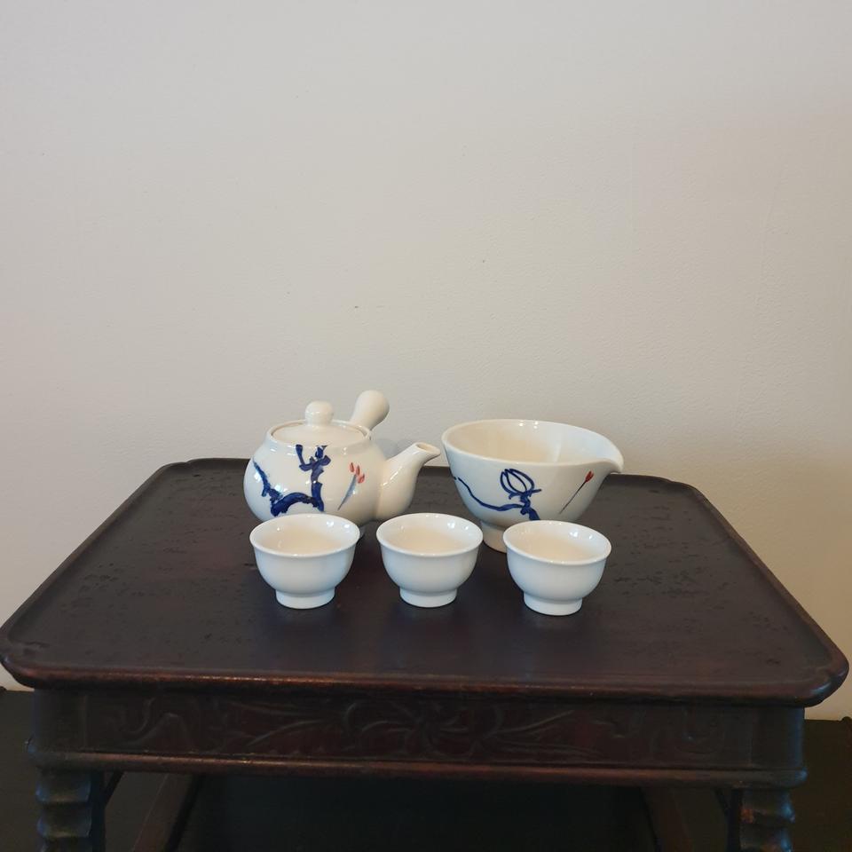 지석도예 손동진 연화문 3인 다기 새상품