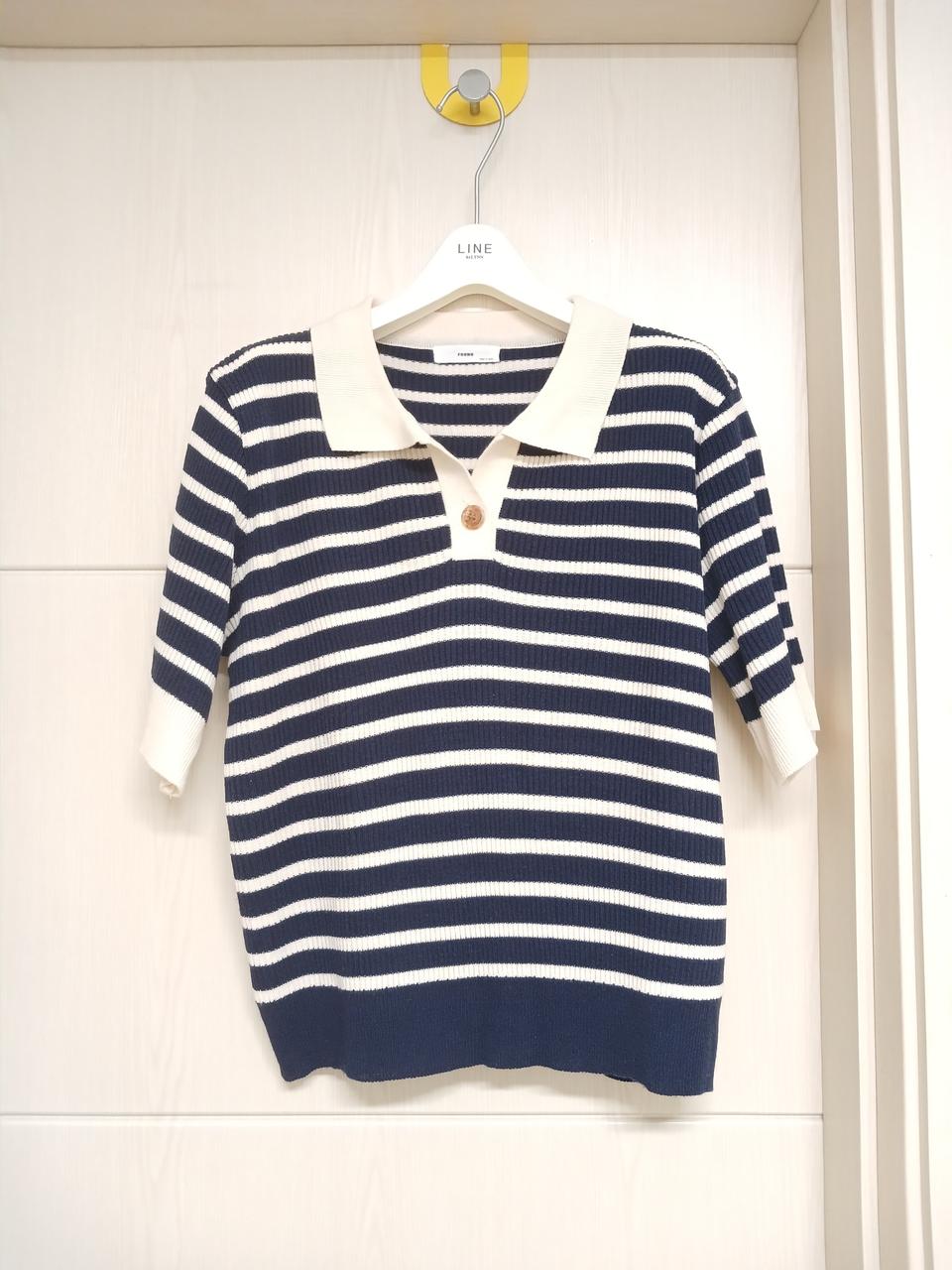 새옷) 심플한 스트라이프  반팔 카라니트