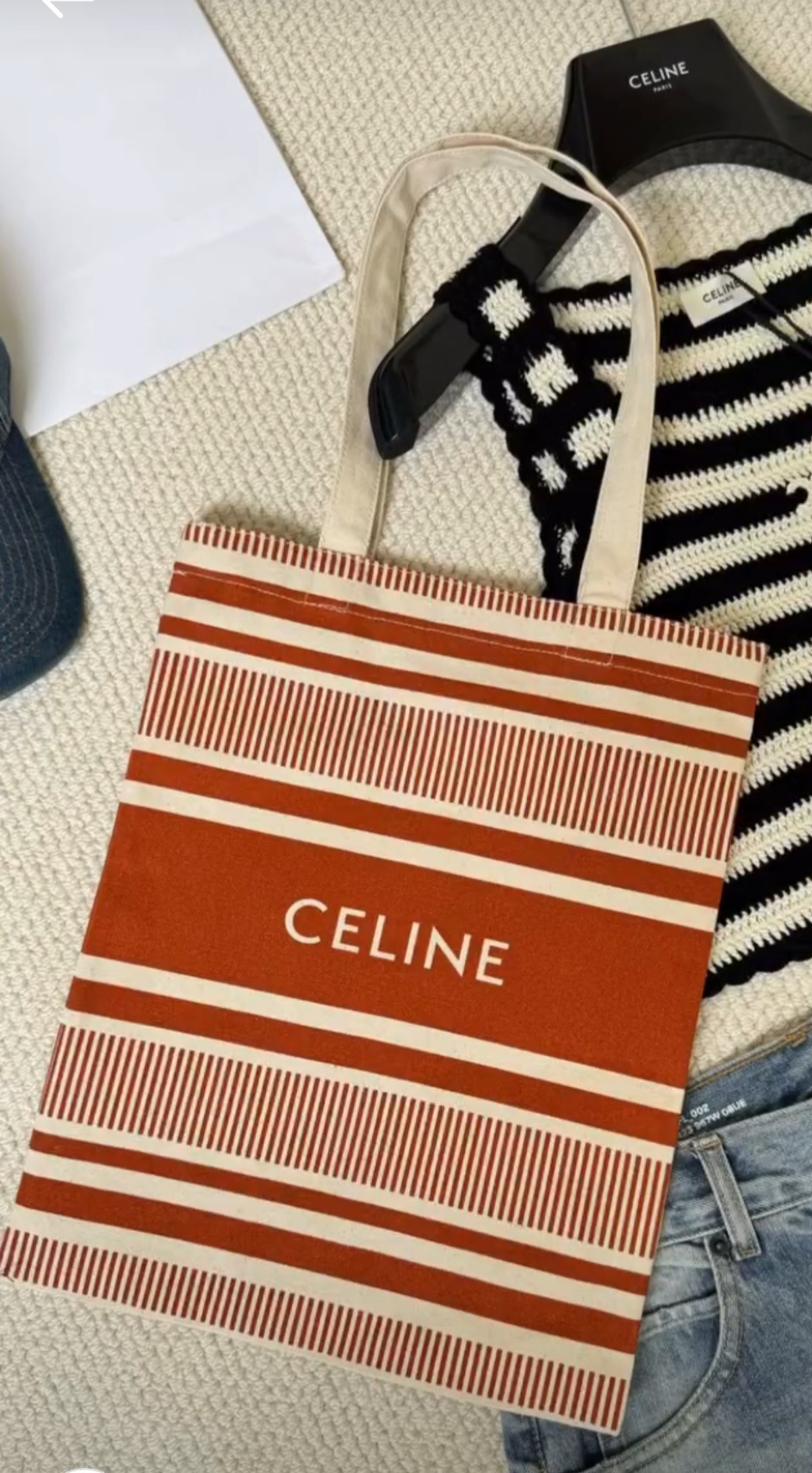 스트라이프 고급 옥스포드소재 에코백-새상품