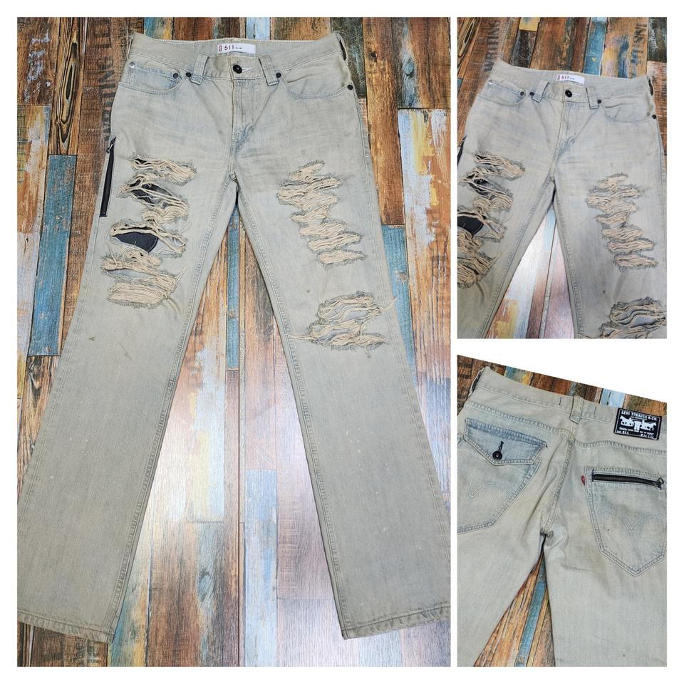 (정품) 리바이스 511 블리치드 워싱 디스트로이드 슬림 데님 팬츠
