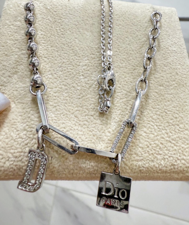 18k 클립볼 참 체인목걸이 화이트골드