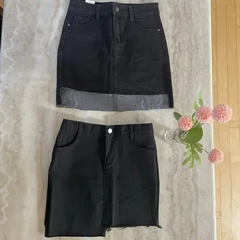 새상품 흑청 블랙 데님 스커트 언발 미니스커트 M