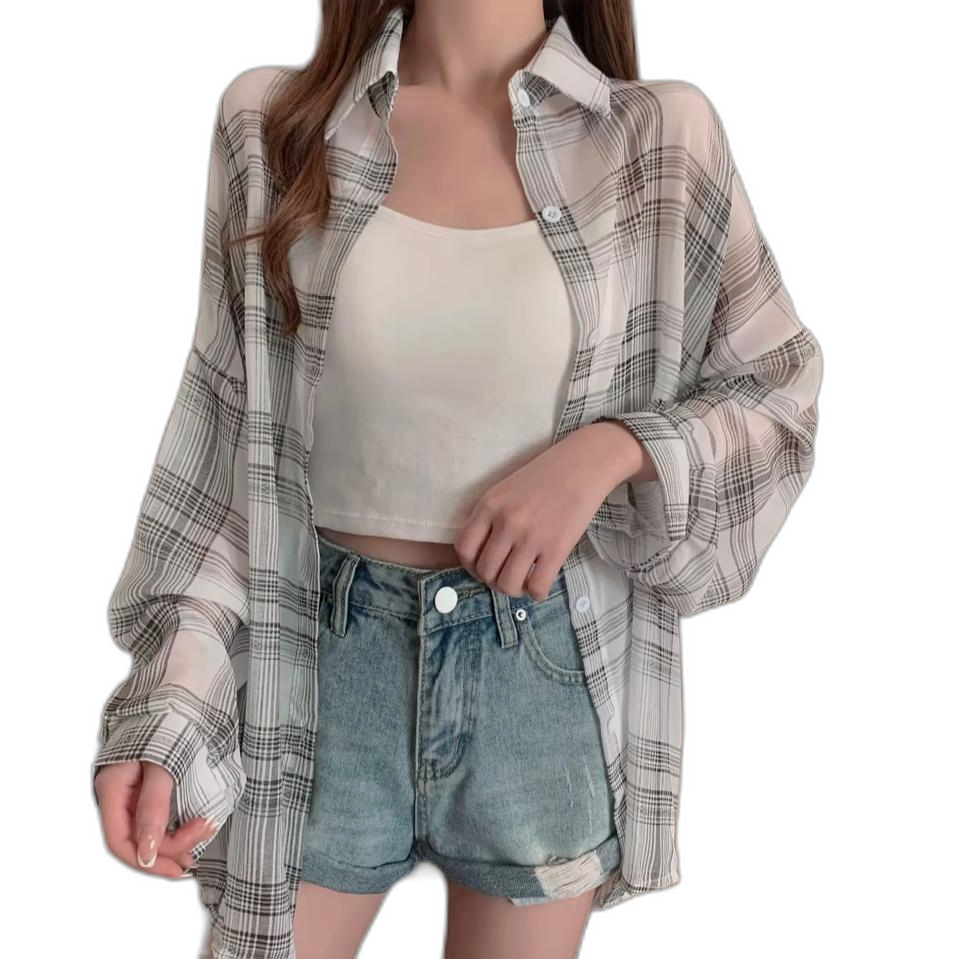 시스루 체크남방 여름박시남방