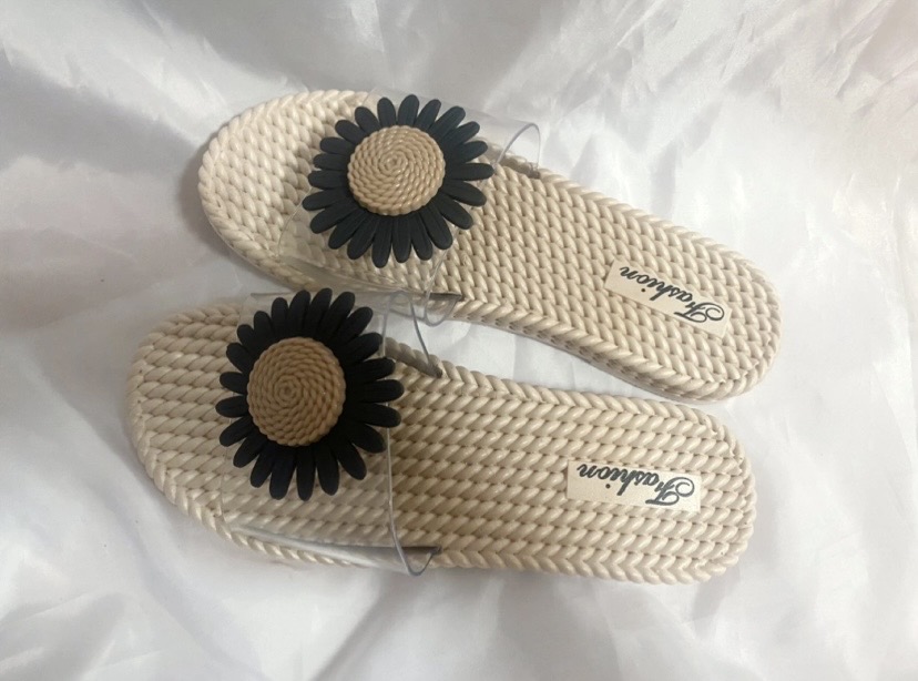 블랙 해바라기 라탄 슬리퍼 (245) 투명 샌달 샌들 꽃슬리퍼