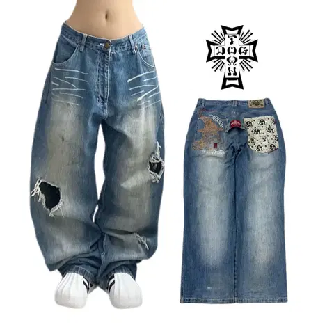 DOG-TOWN 독타운 도그타운 오리엔탈 자수 워싱 와이드 데님팬츠