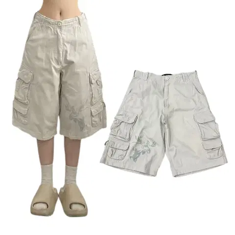 멀티포켓 Y2K 탄창 디어 버뮤다 와이드 카고팬츠 반바지