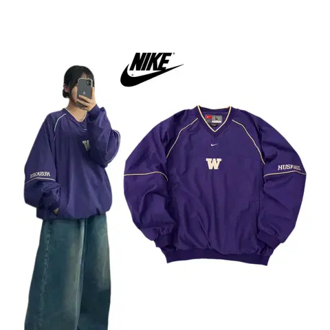 나이키 90s 워싱턴 허스키스 올드스쿨 스웨이드 오버핏 웜업 바람막이