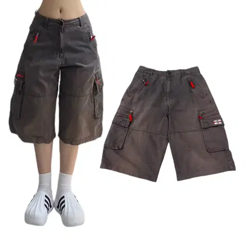 탄창 Y2K 버뮤다 페이딩 와이드 카고 반바지