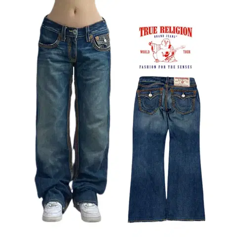 트루릴리전 Y2K 빌리빅티 와이드 워싱 데님팬츠