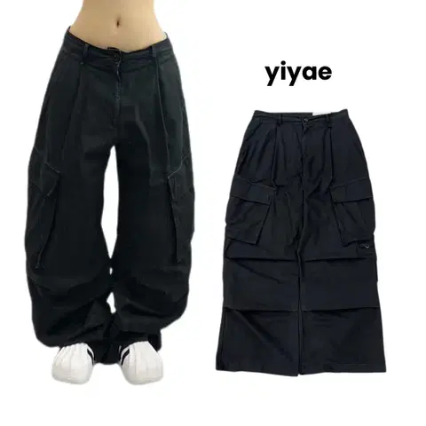 yiyae 이예 핀턱 와이드 카고팬츠 블랙