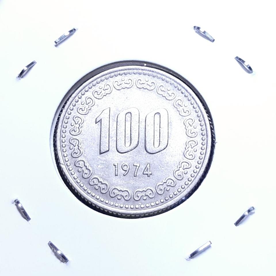 한국은행 1974년 100원 미사용-.주화 화폐 동전