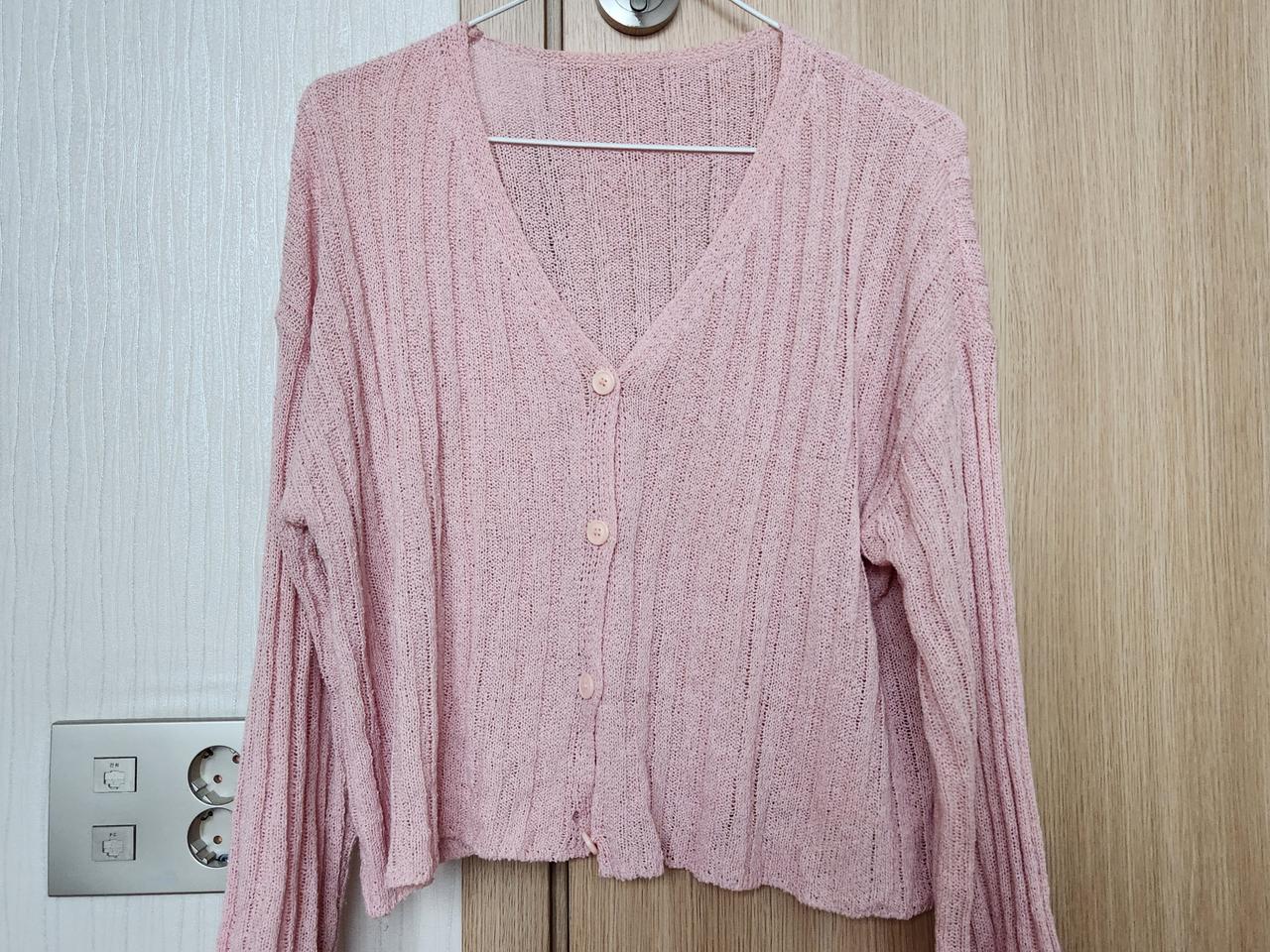 여름 니트 가디건 크롭 망사니트 핑크 거의 새것