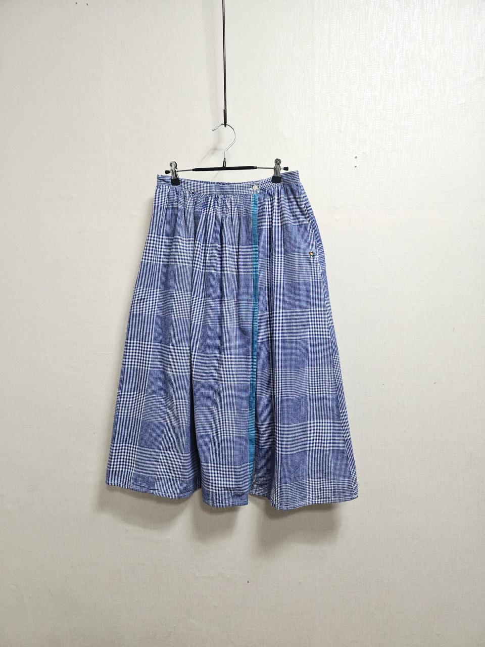 일본 아놀드파마 아사면 안감 블루체크면롱스커트 롱