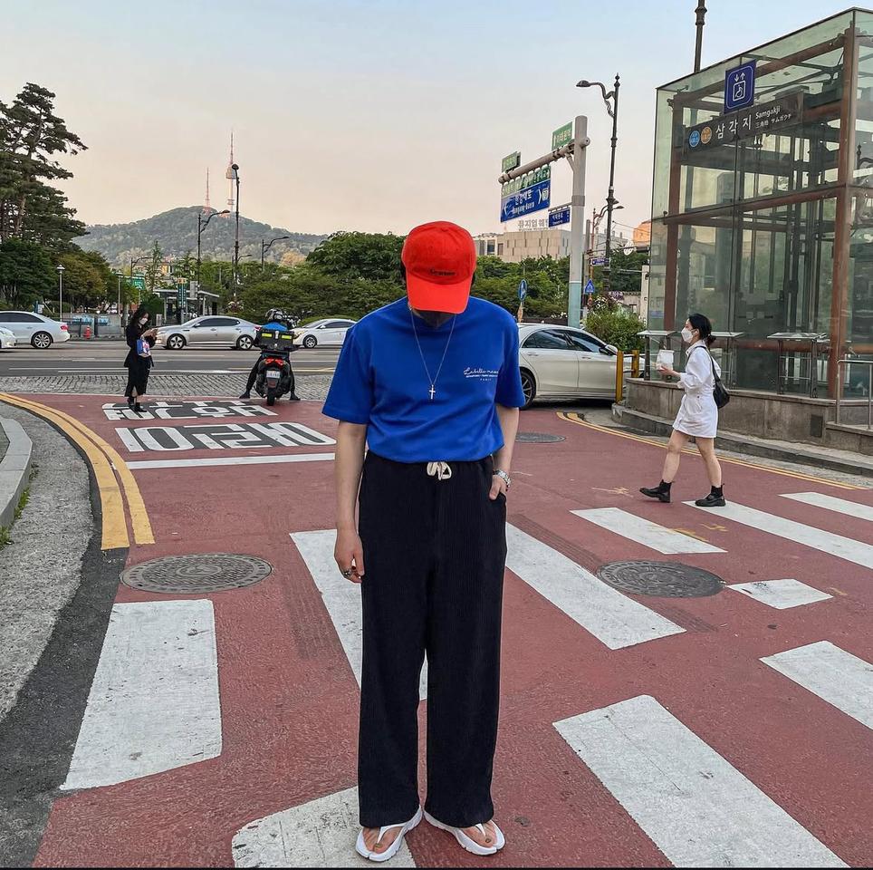 집시) 라벨르 메종 레터링 세미오버핏 반팔티 블루 s급