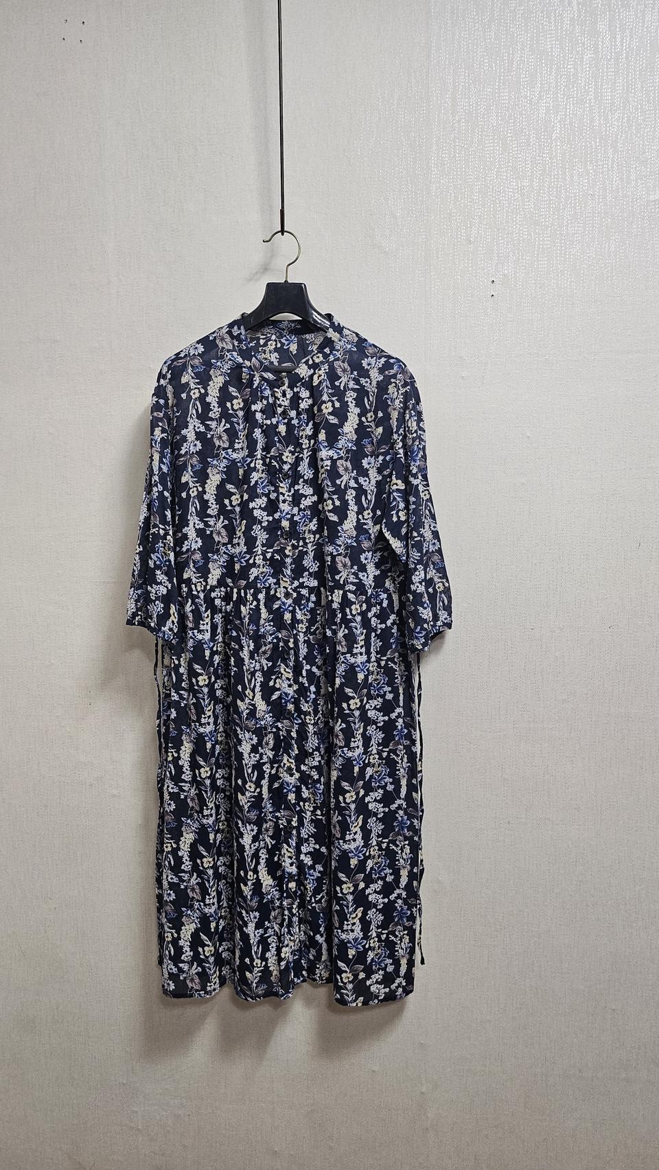 일본수입World class 네이비 플라워 아사면 롱원피스 미착용상태 6
