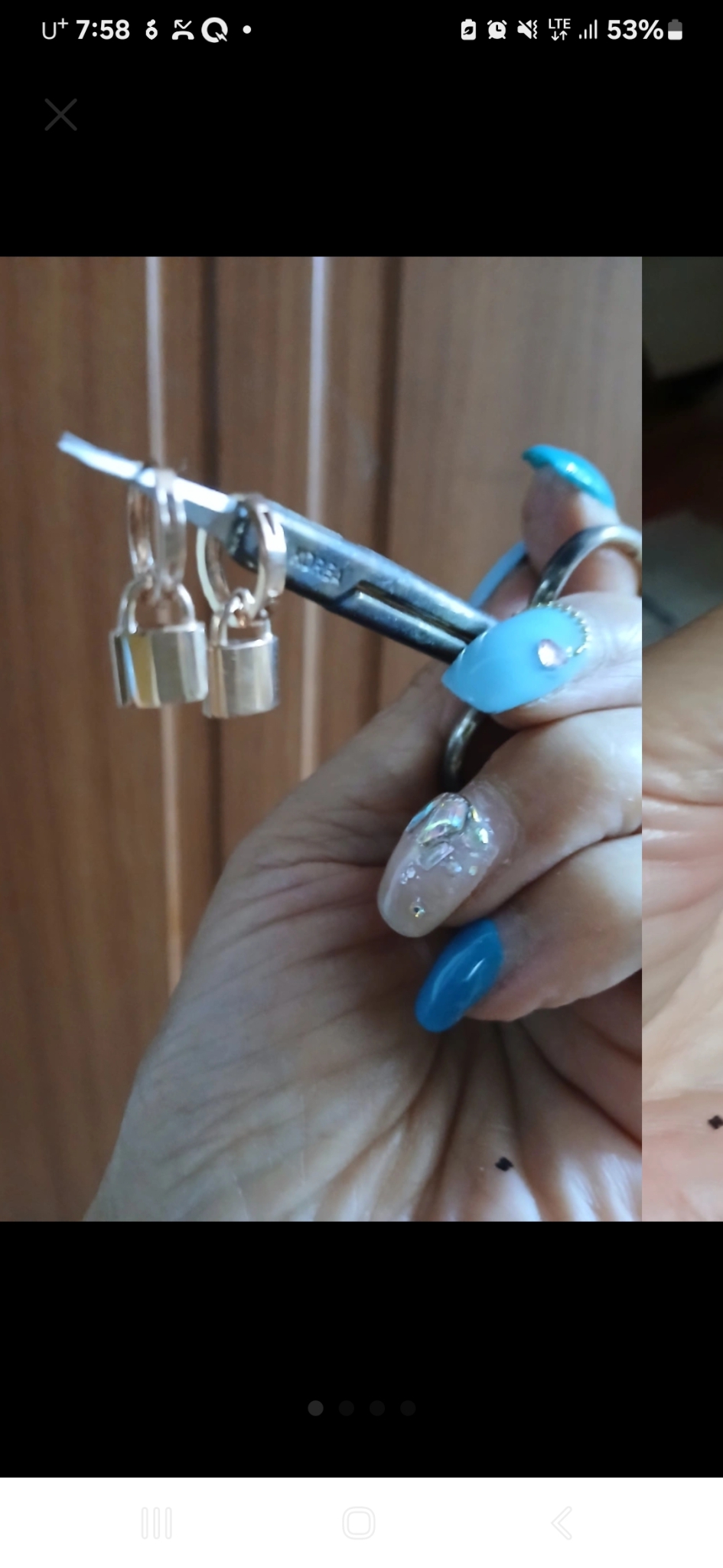 14k 핑크골드 원터치 자물쇠귀걸이