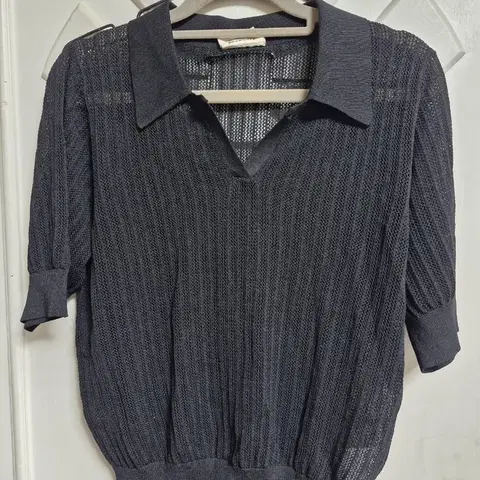 그물망사 세미크롭 블라우스