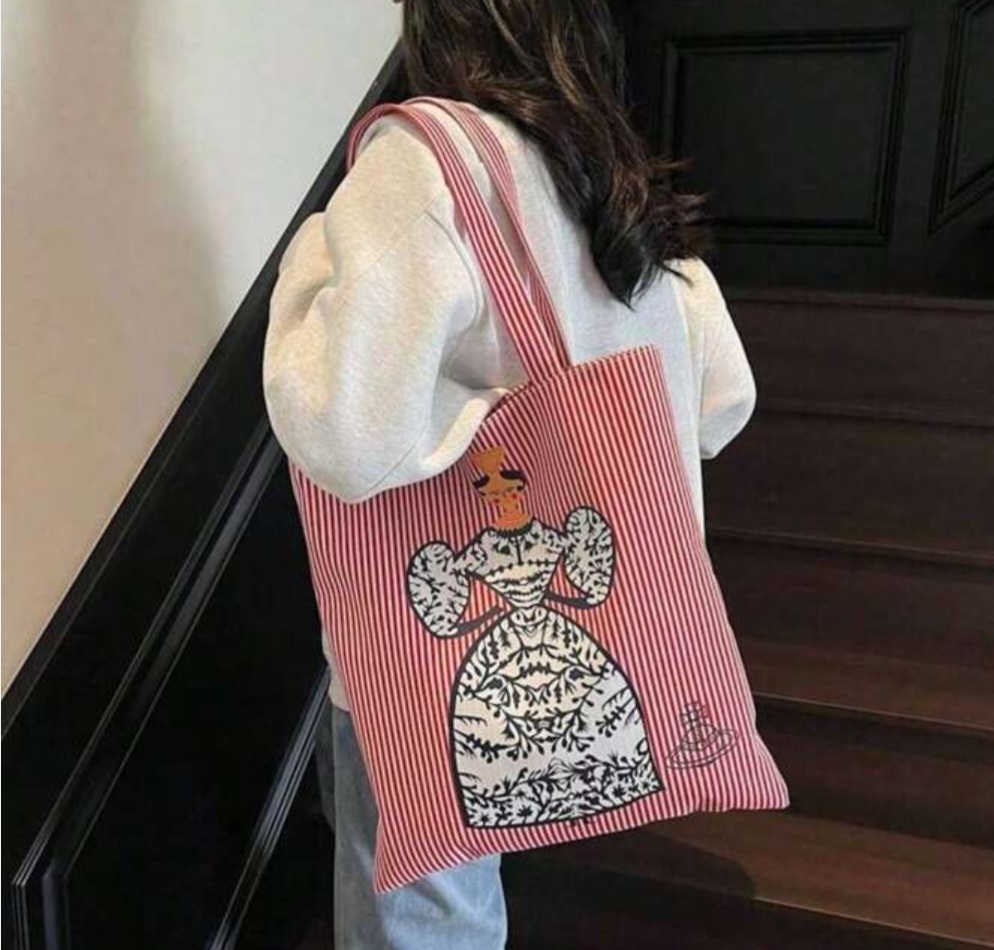 스트라이프 레드색상 옥스퍼드소재 비비안 에코백-새상품