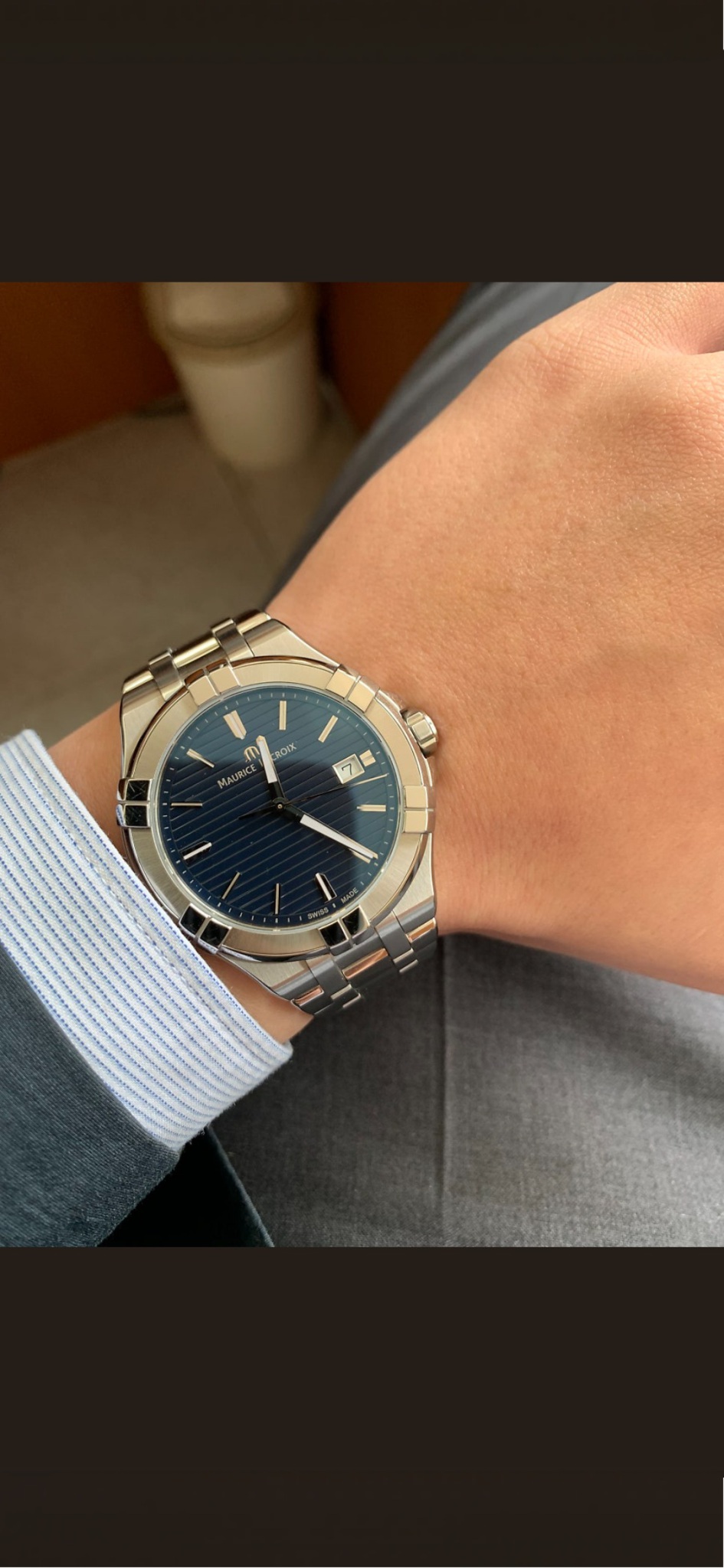 모리스 라크로와 아이콘 메탈 청판 42mm 쿼츠 오토매틱