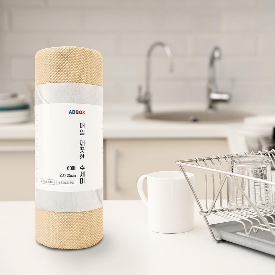 앤박스 매일 깨끗한 일회용 수세미 60매 대형 1개