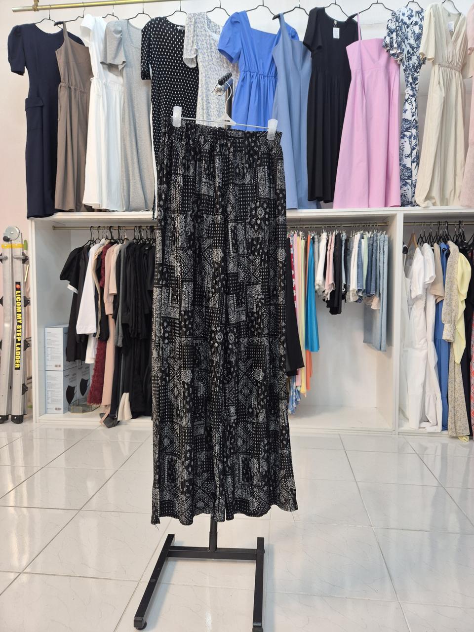 허리밴딩 나염 플리츠 썸머팬츠