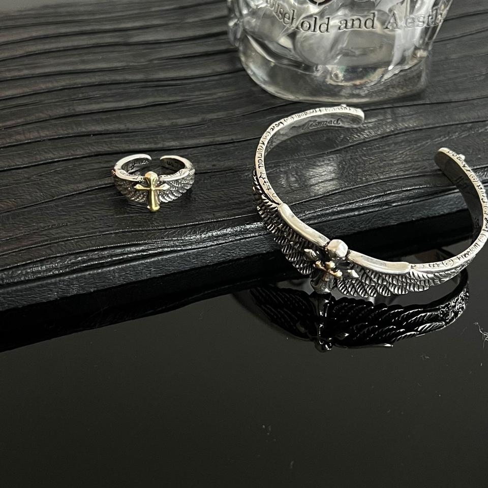 천사의 날개 십자가  은팔찌 은반지 세트 새상품