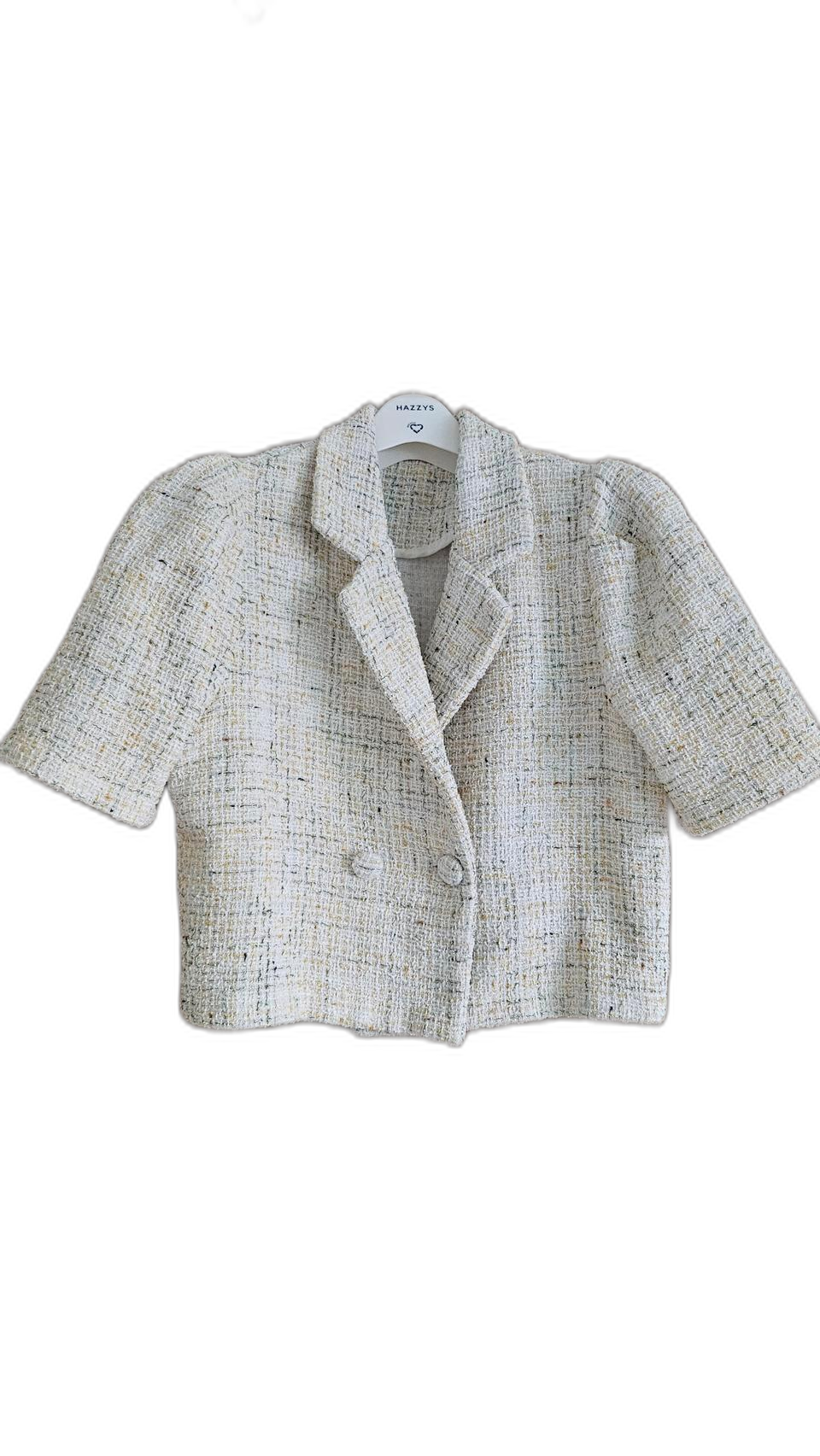 트위드 반팔 크롭 자켓