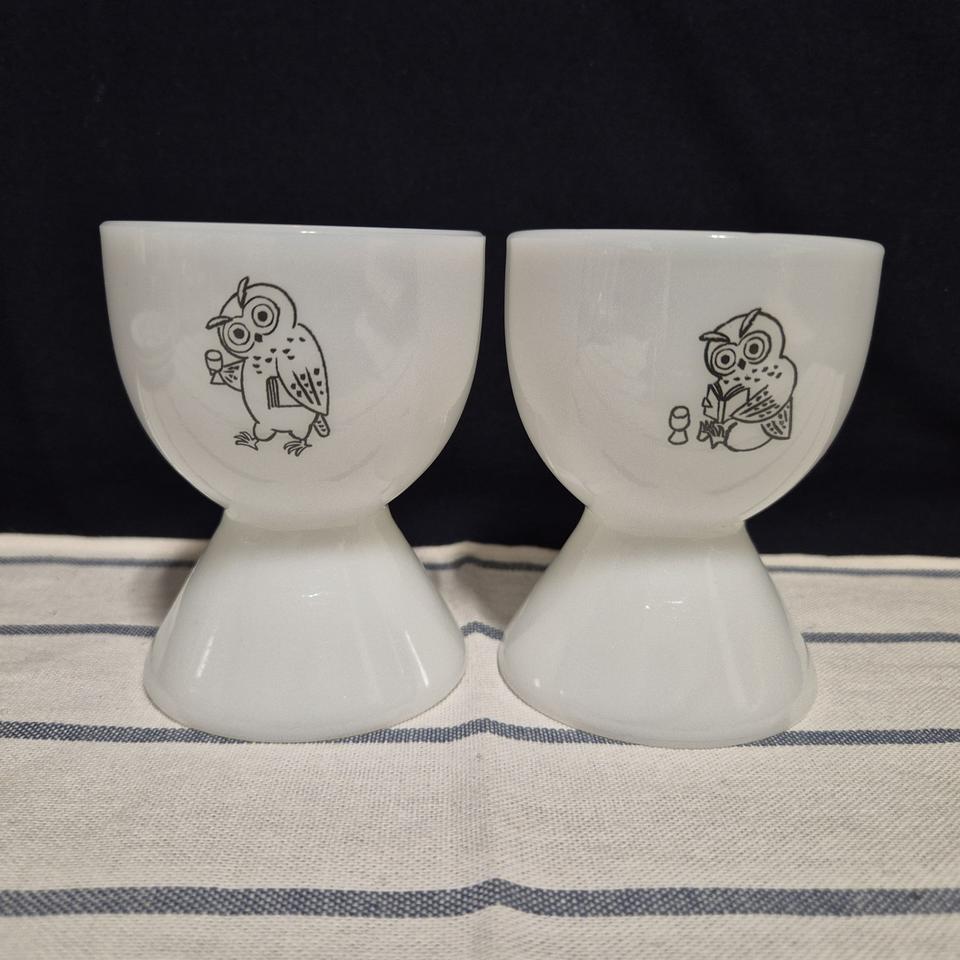 밀크글라스 부엉이그림 굽볼