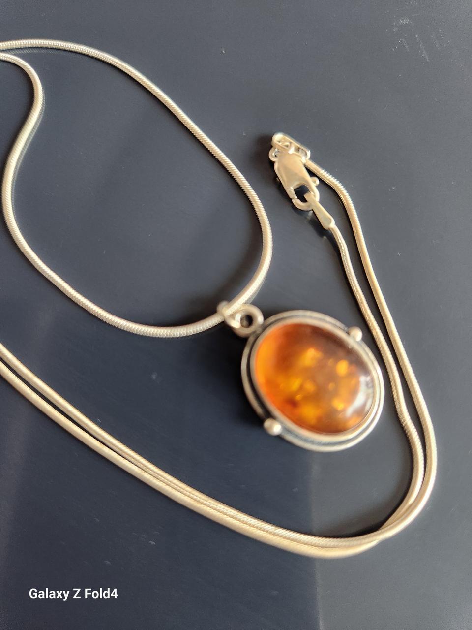 실버925 호박원석 펜던트 뱀줄목걸이