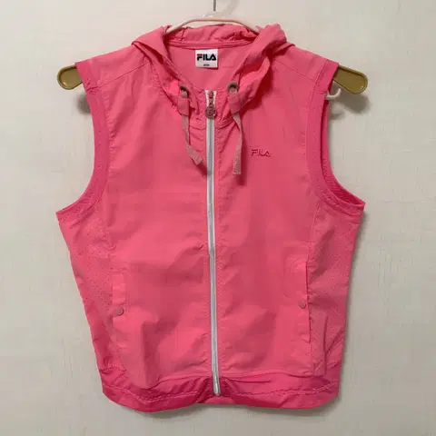 휠라 핑크 후드 끈 조끼 95 M 여성 베스트