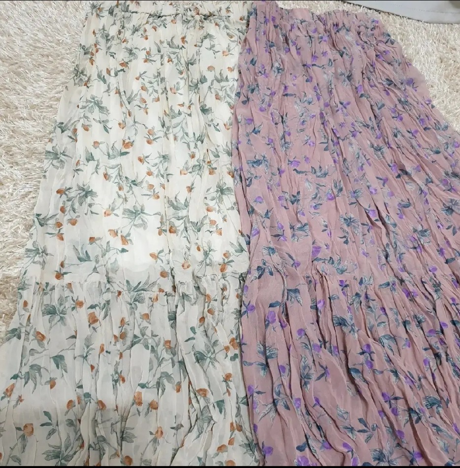 플라워 프린트 밴드 스커트