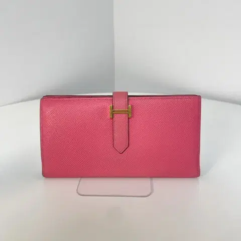 에르메스 베안 장지갑 핑크 금장 A각인