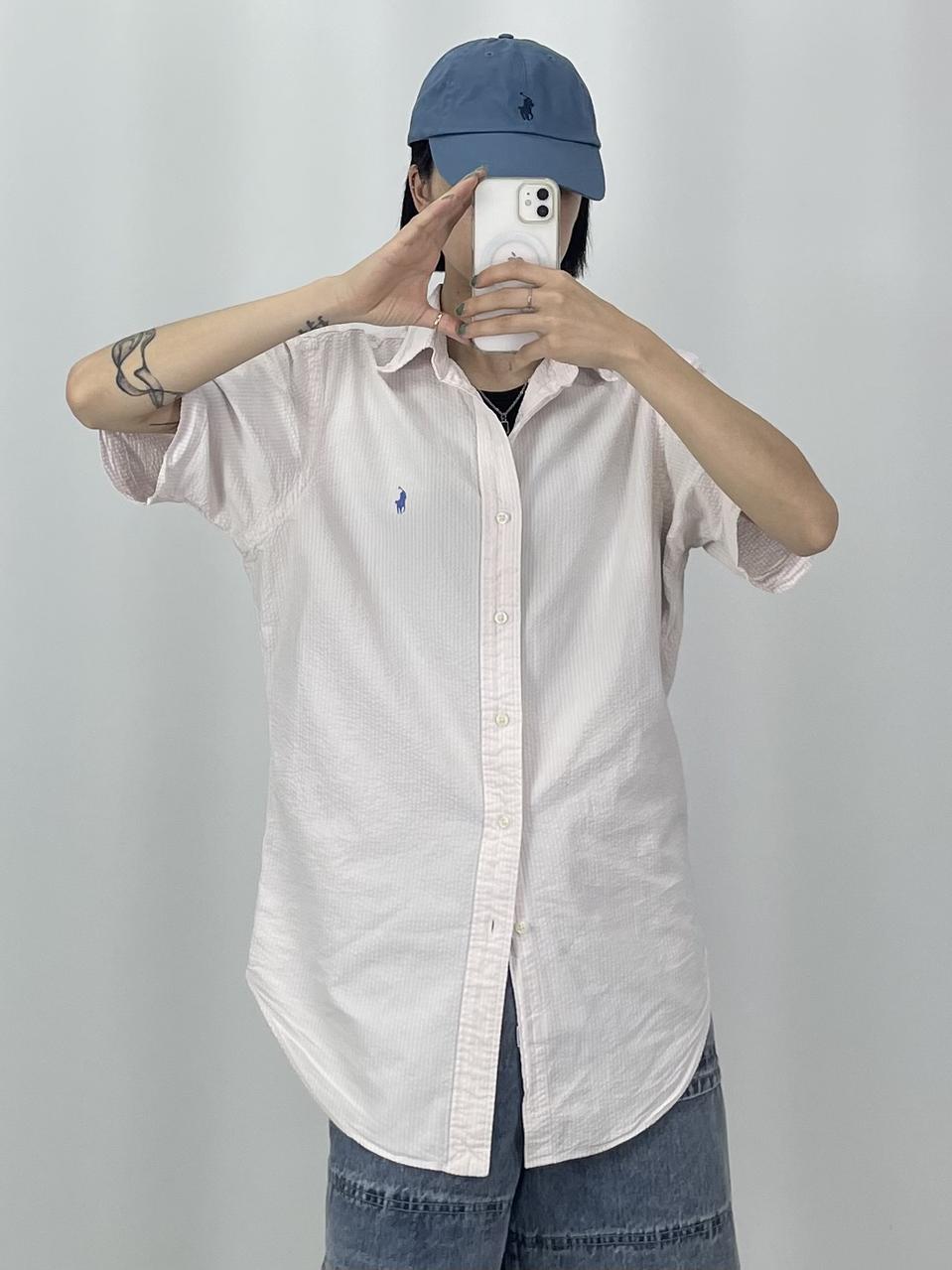 [L]폴로 블루포니 핑크 스트라이프 시어서커 반팔 셔츠 CK9589