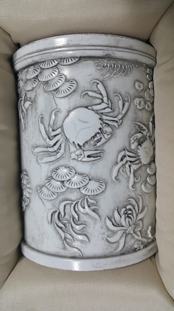 [골동품/도자기] 청대 왕병영 게국문 백자 필통 (3)