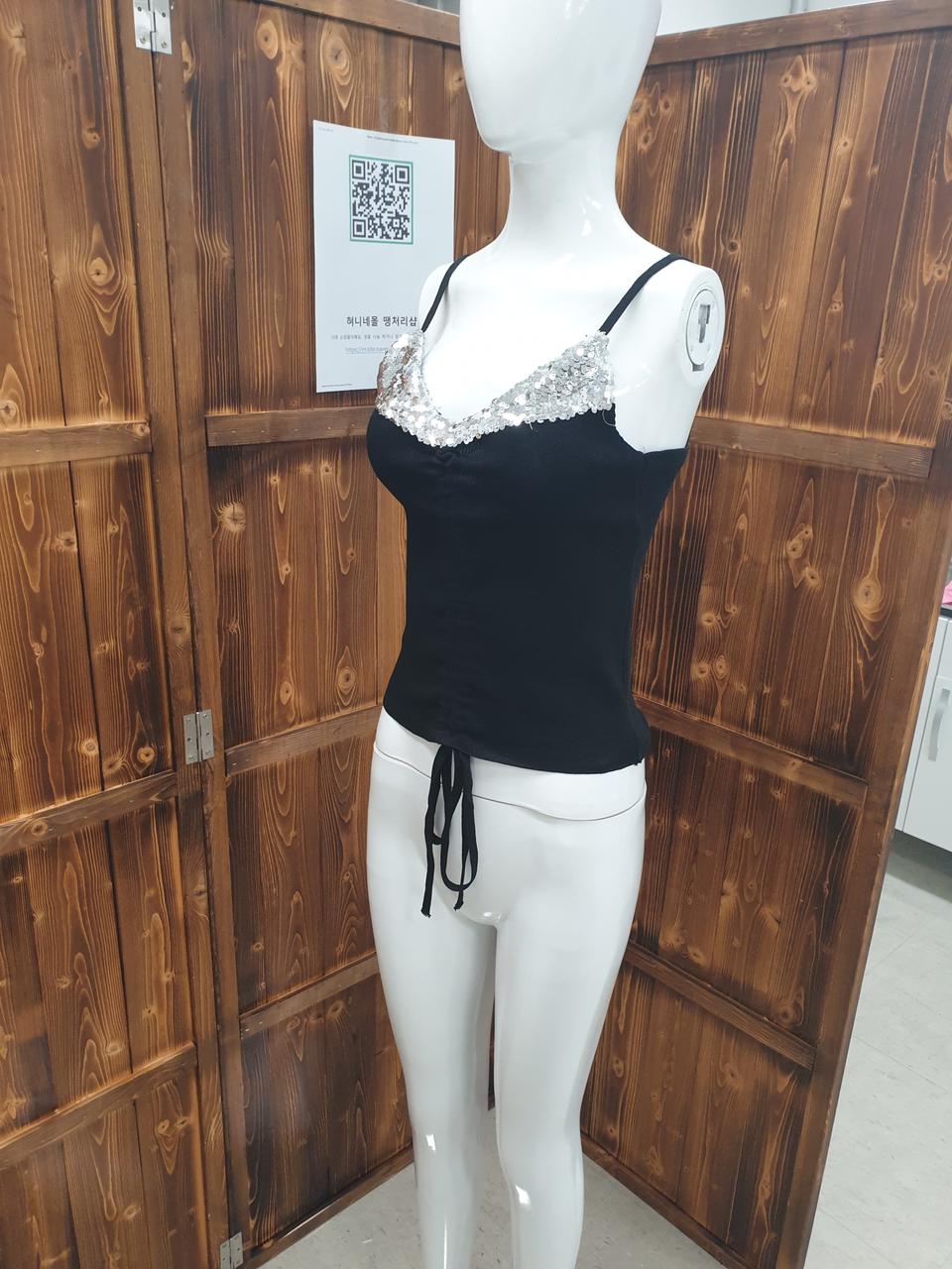 끈 넥 반짝이 스팽글 셔링 빅사이즈 옐로우 여성 글리터 나시티 화려한 탑