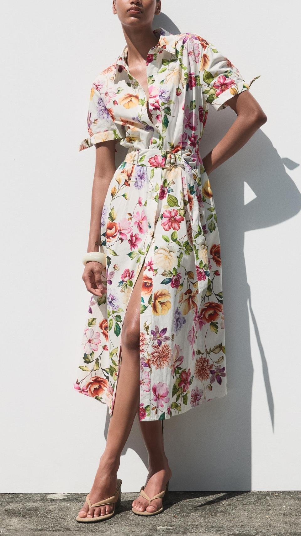 자라 플라워 패턴 벨트 롱원피스 (정가89900)